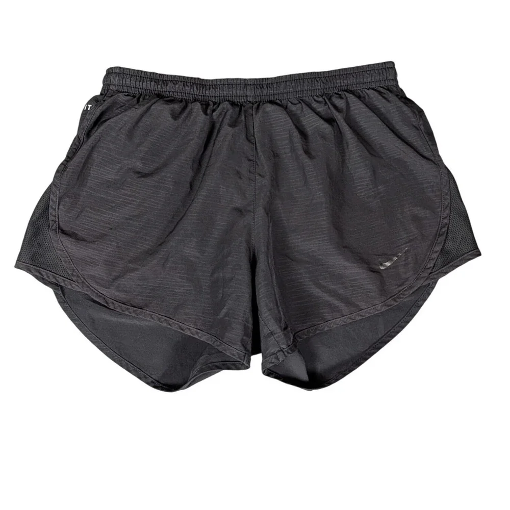 Nike Dri-FIT Women Black Running‎ Shorts Zipper Pocket Mesh Panels Sporty Active